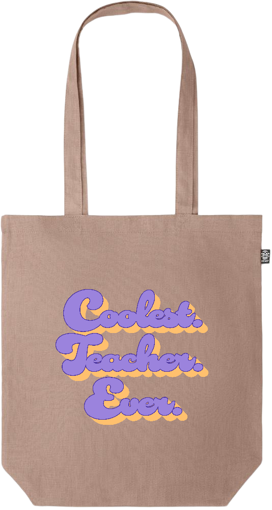 Coolest Teacher Ever Design - Premium colored organic hemp tote bag_BROWN_front