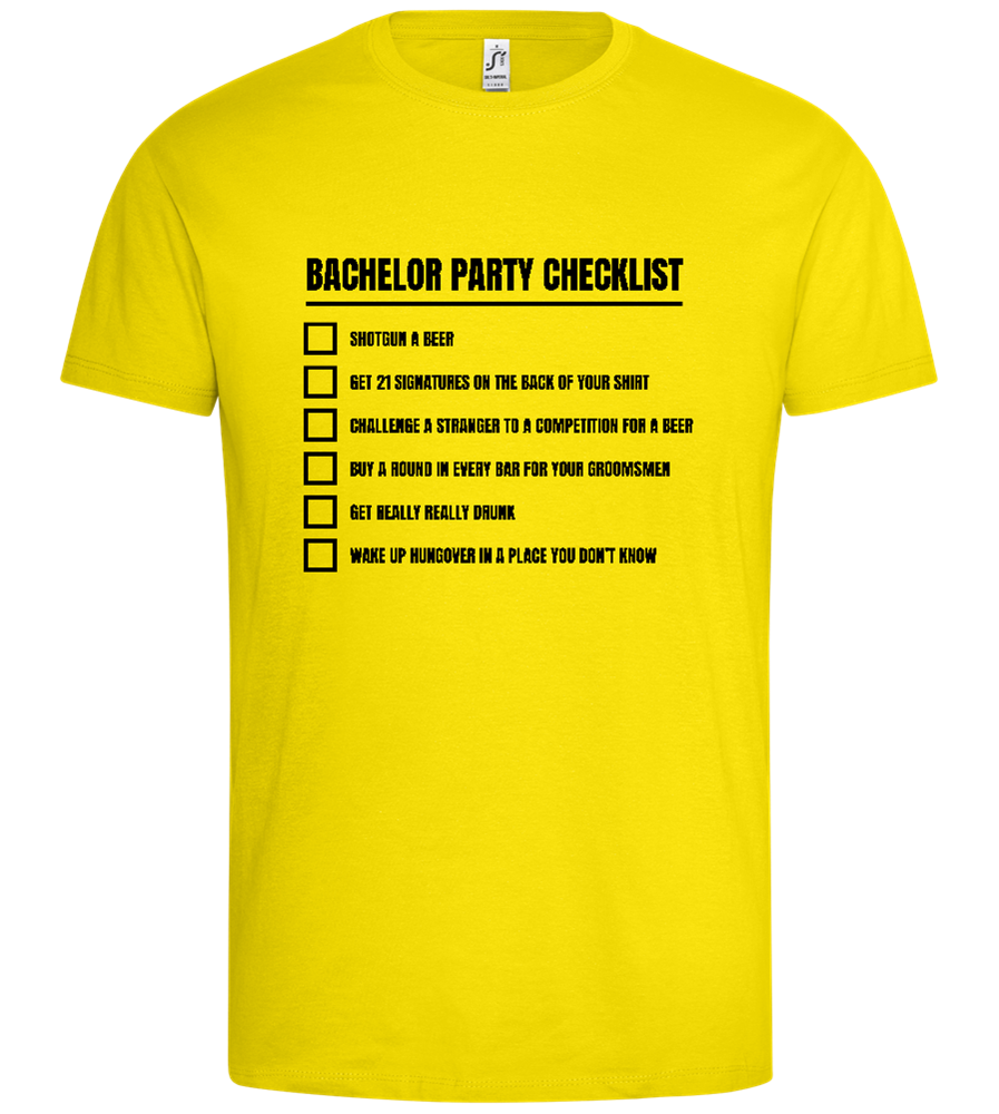 The Bachelor Party Checklist Design - Premium men's t-shirt_YELLOW_front