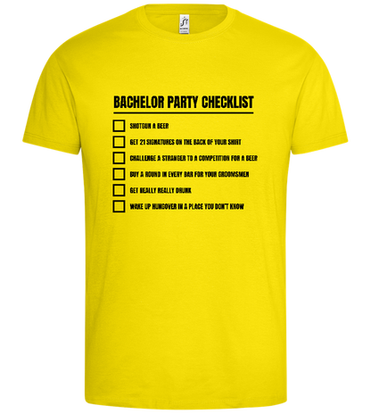 The Bachelor Party Checklist Design - Premium men's t-shirt_YELLOW_front