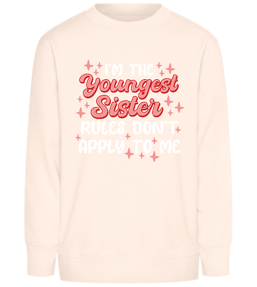 Youngest Sister Rules Design - Comfort Kids Sweater_LIGHT PEACH ROSE_front