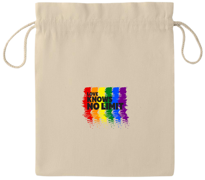 Love Knows No Limits Design - Essential medium drawcord gift bag_BEIGE_front