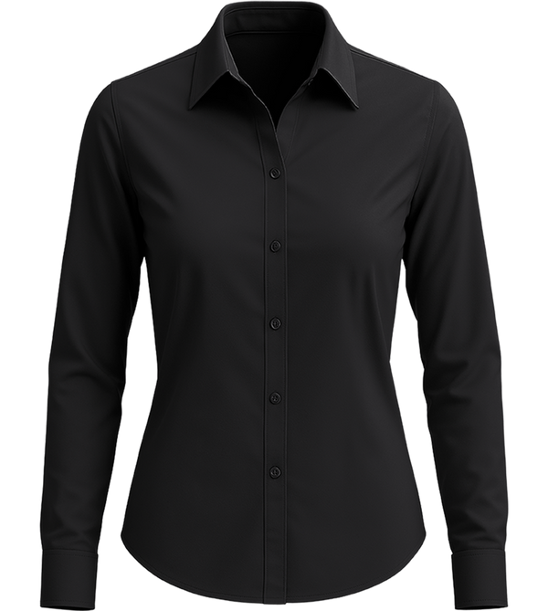 Comfort women's long sleeve stretch dress shirt_BLACK_front