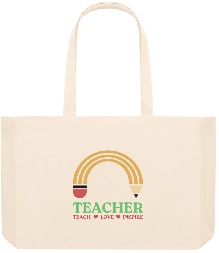 Teacher Pencil Design - Premium large recycled beach tote bag_BEIGE_front