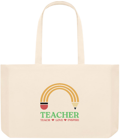 Teacher Pencil Design - Premium large recycled beach tote bag_BEIGE_front