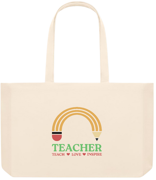 Teacher Pencil Design - Premium large recycled beach tote bag_BEIGE_front