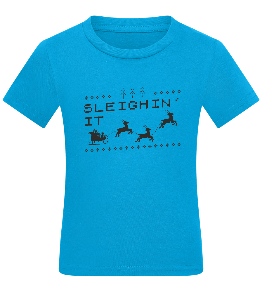 Sleighin' It Design - Comfort kids fitted t-shirt_TURQUOISE_front