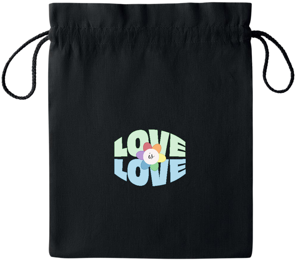 Love is Love Flower Design - Essential medium colored cotton drawstring bag_BLACK_front