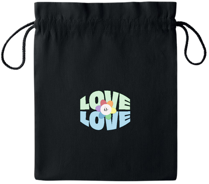 Love is Love Flower Design - Essential medium colored cotton drawstring bag_BLACK_front