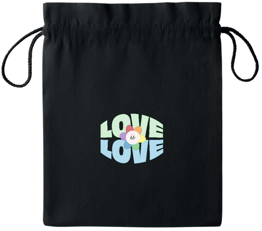 Love is Love Flower Design - Essential medium colored cotton drawstring bag_BLACK_front