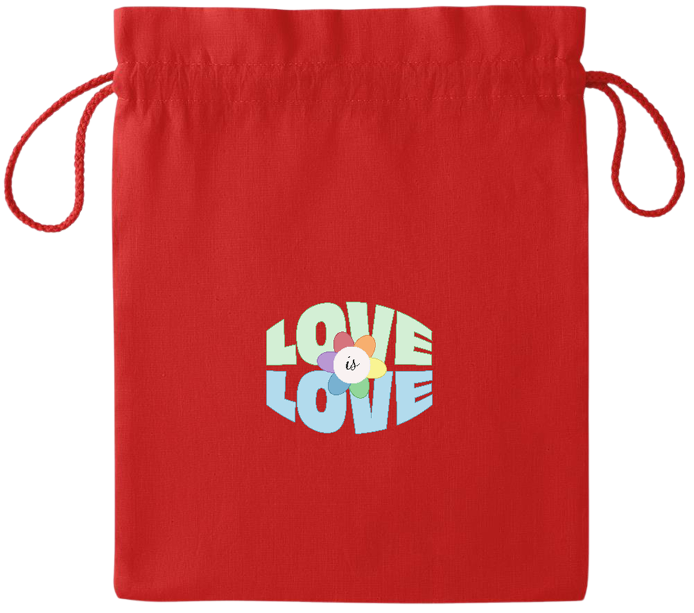 Love is Love Flower Design - Essential medium colored cotton drawstring bag_RED_front