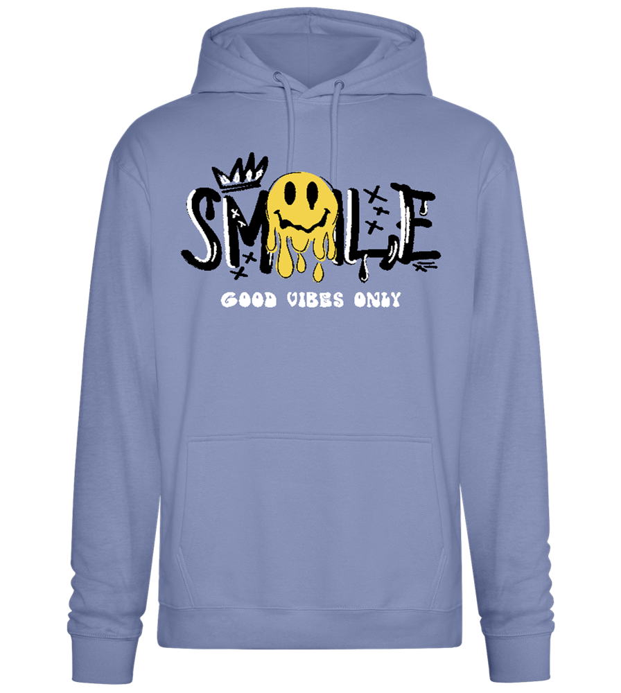 Dripping Smiley Design - Premium Essential Unisex Hoodie_BLUE_front