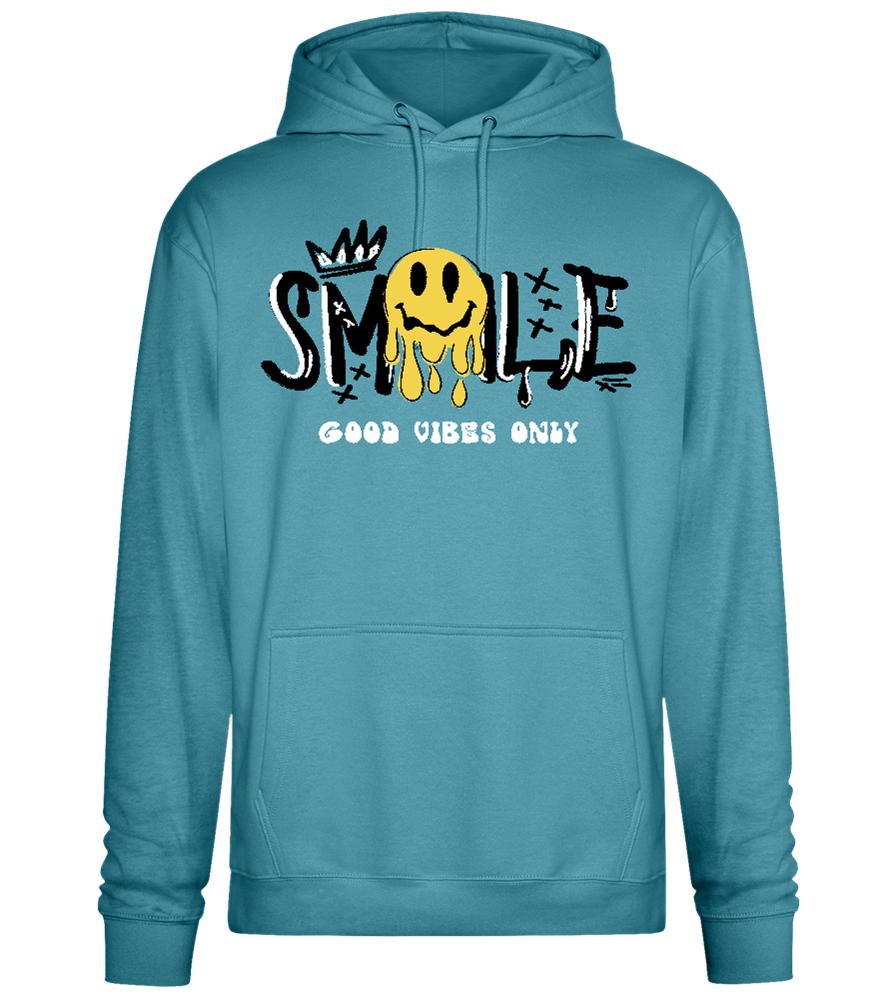 Dripping Smiley Design - Premium Essential Unisex Hoodie_POOL BLUE_front