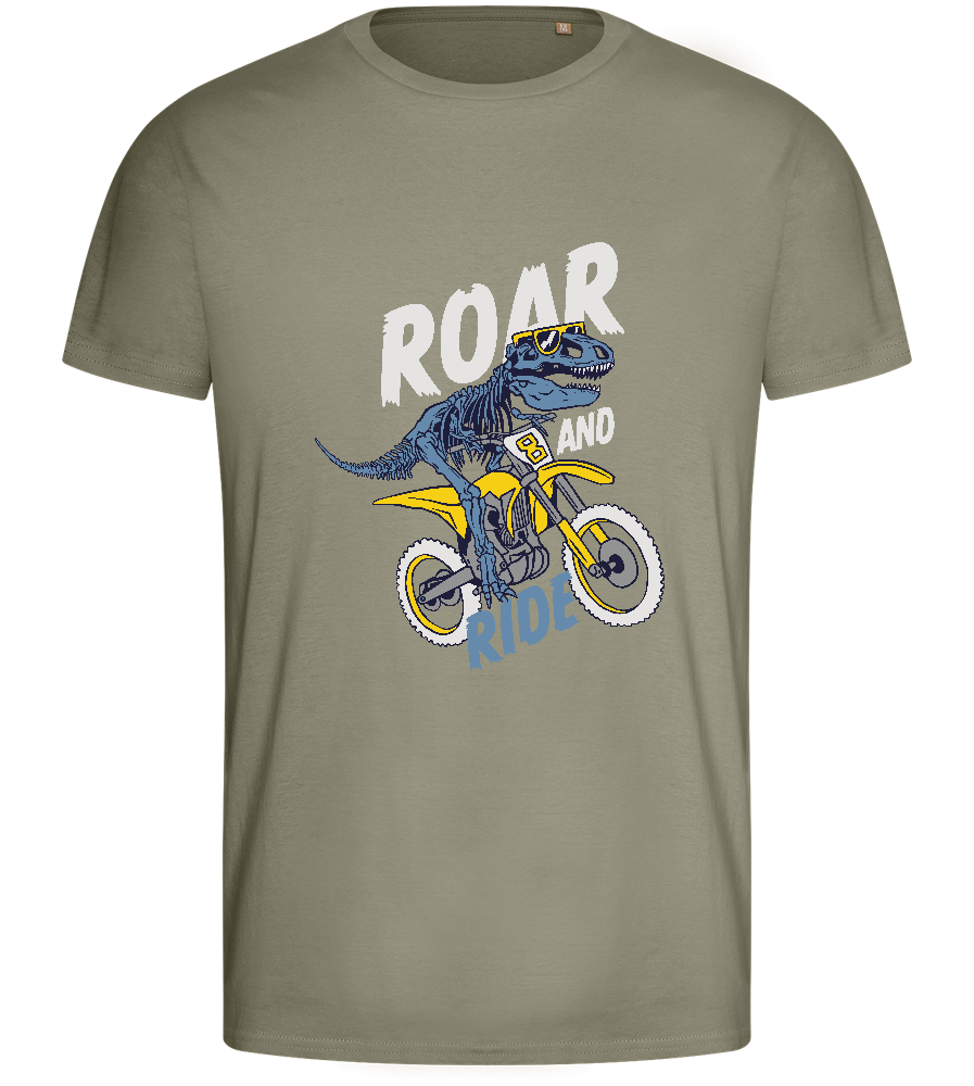 Dino Biker Design - Basic men's fitted t-shirt_KHAKI_front