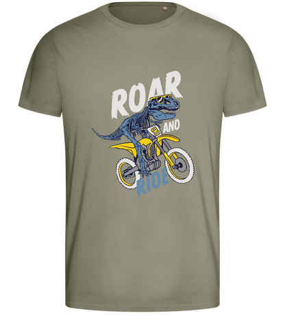 Dino Biker Design - Basic men's fitted t-shirt_KHAKI_front