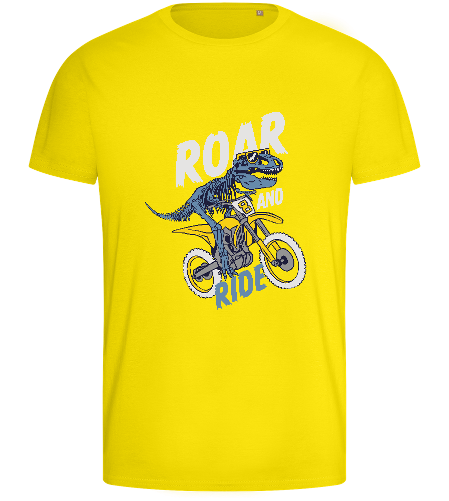 Dino Biker Design - Basic men's fitted t-shirt_YELLOW_front