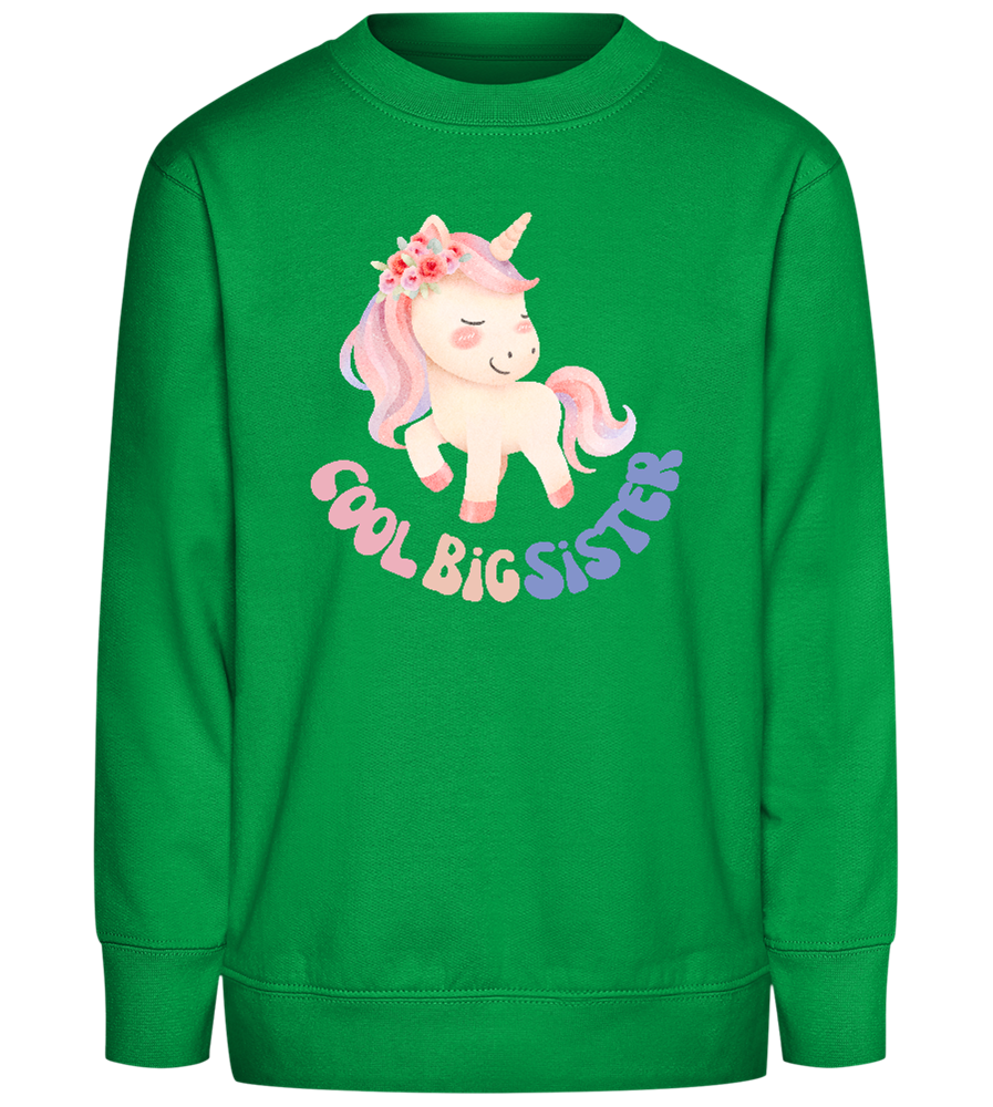 Cool Big Sister Unicorn Design - Comfort Kids Sweater_MEADOW GREEN_front