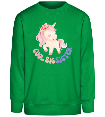 Cool Big Sister Unicorn Design - Comfort Kids Sweater_MEADOW GREEN_front