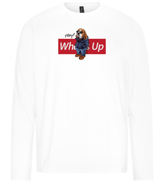 What's Up Dog Design - Premium men's long sleeve t-shirt_WHITE_front