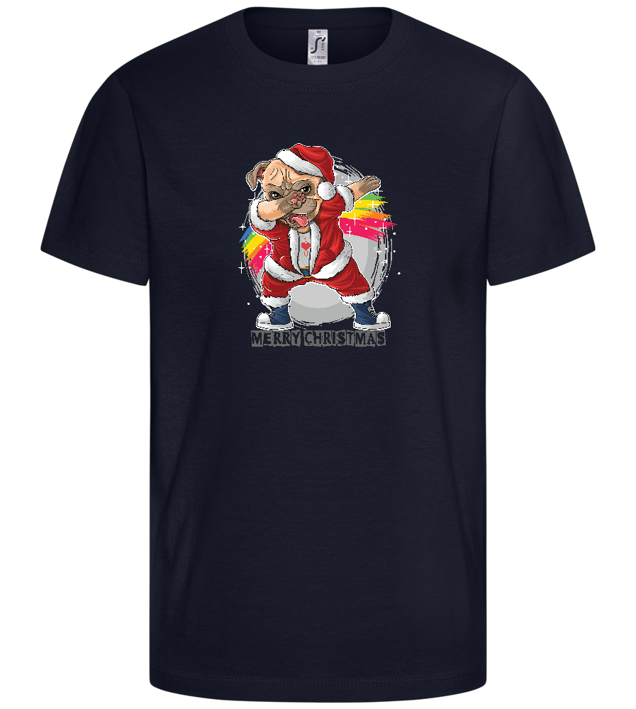 Christmas Pug Dab Design - Comfort kids fitted t-shirt_FRENCH NAVY_front