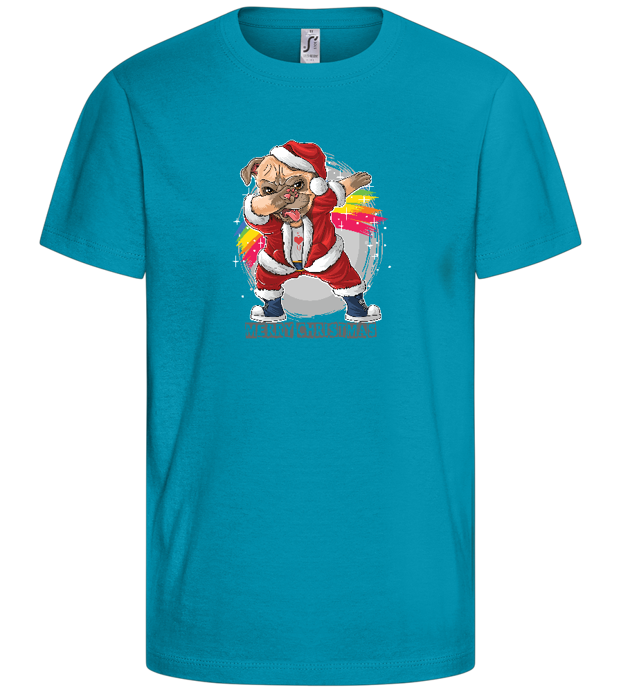 Christmas Pug Dab Design - Comfort kids fitted t-shirt_TURQUOISE_front