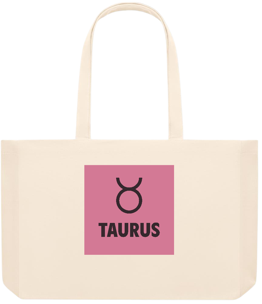 Zodiac Taurus Design - Premium large recycled beach tote bag_BEIGE_front