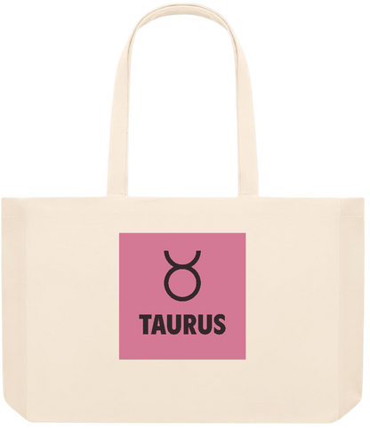 Zodiac Taurus Design - Premium large recycled beach tote bag_BEIGE_front