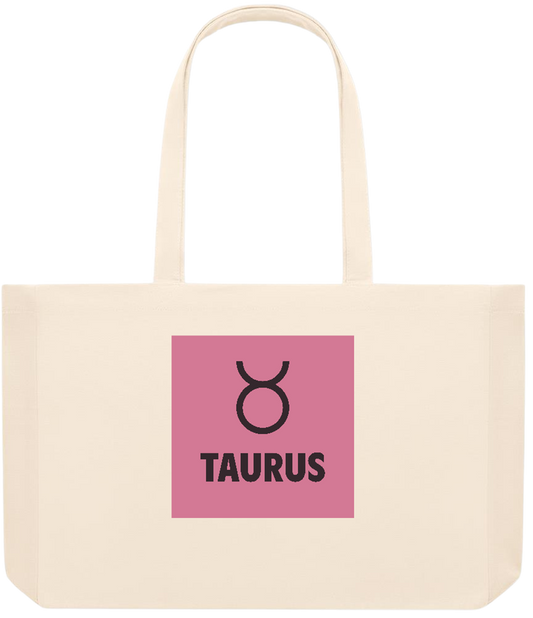 Zodiac Taurus Design - Premium large recycled beach tote bag_BEIGE_front