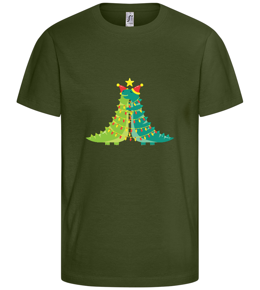 Dino Christmas Tree Design - Basic kids t-shirt_ARMY_front