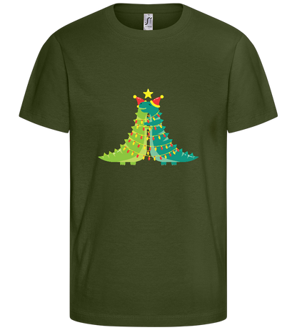 Dino Christmas Tree Design - Basic kids t-shirt_ARMY_front