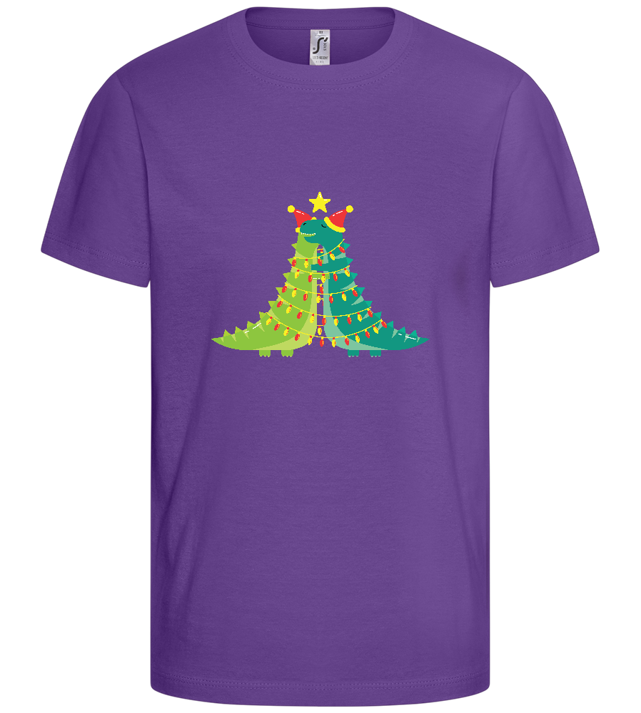 Dino Christmas Tree Design - Basic kids t-shirt_DARK PURPLE_front