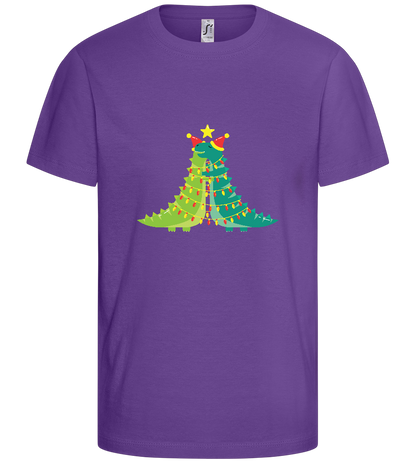 Dino Christmas Tree Design - Basic kids t-shirt_DARK PURPLE_front