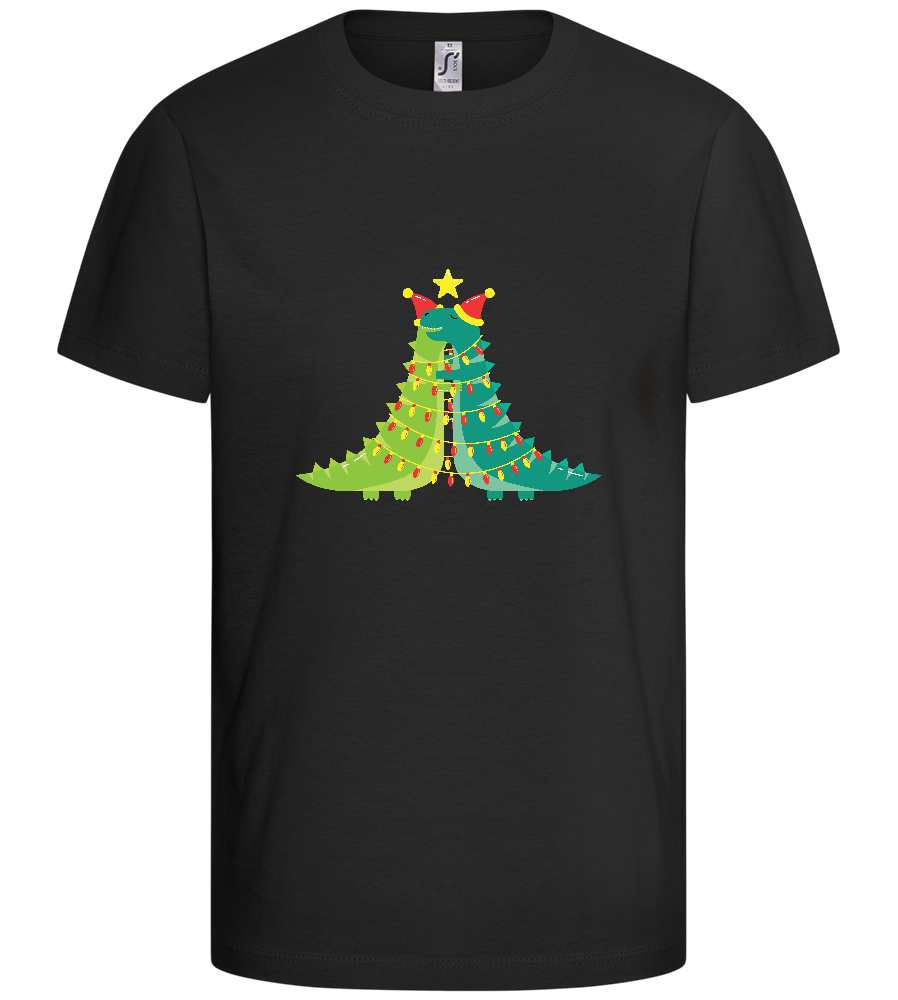 Dino Christmas Tree Design - Basic kids t-shirt_DEEP BLACK_front