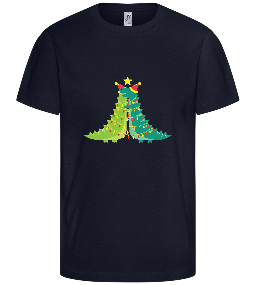 Dino Christmas Tree Design - Basic kids t-shirt_FRENCH NAVY_front