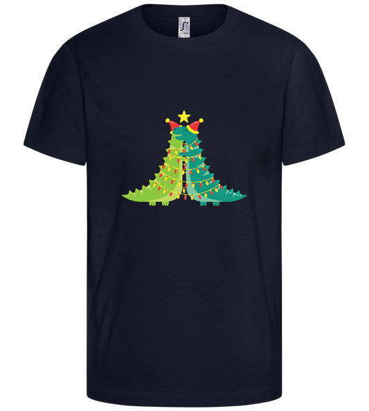 Dino Christmas Tree Design - Basic kids t-shirt_FRENCH NAVY_front