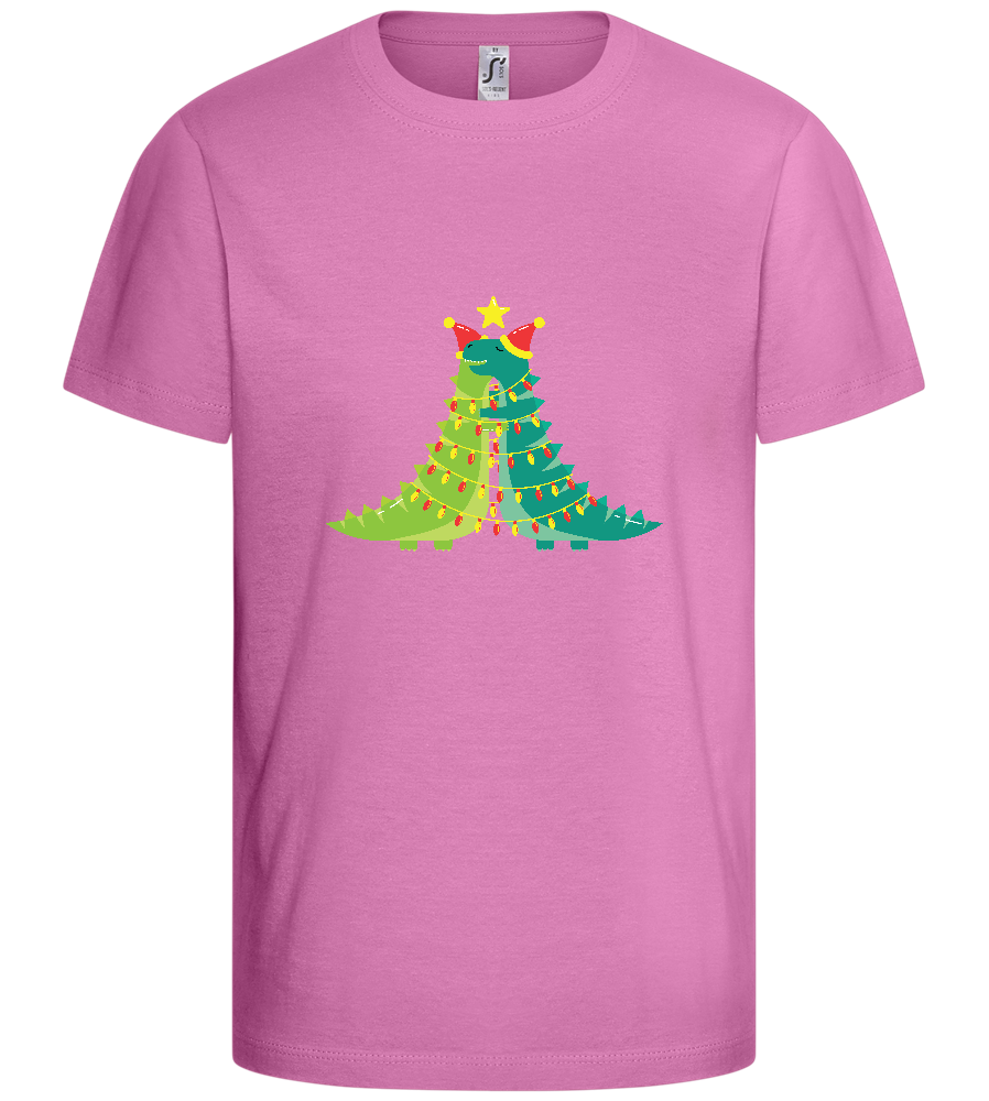 Dino Christmas Tree Design - Basic kids t-shirt_PINK ORCHID_front