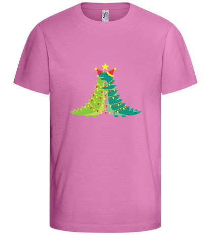 Dino Christmas Tree Design - Basic kids t-shirt_PINK ORCHID_front