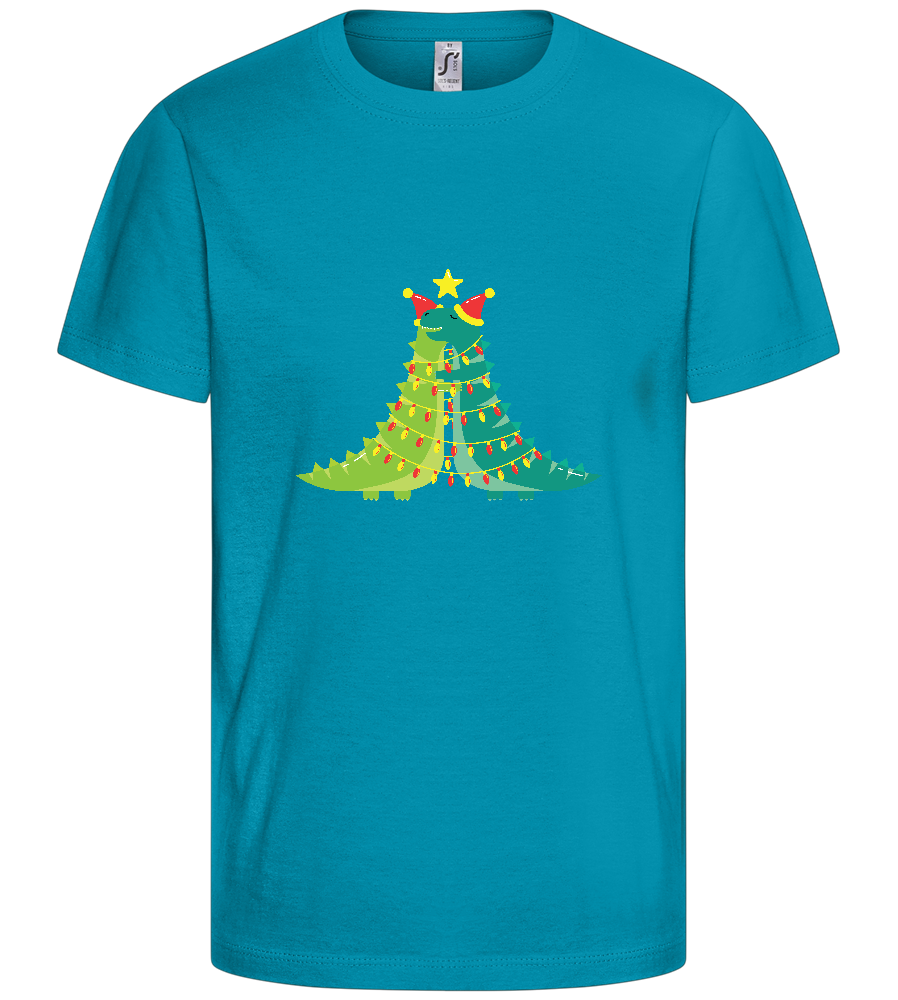 Dino Christmas Tree Design - Basic kids t-shirt_TURQUOISE_front