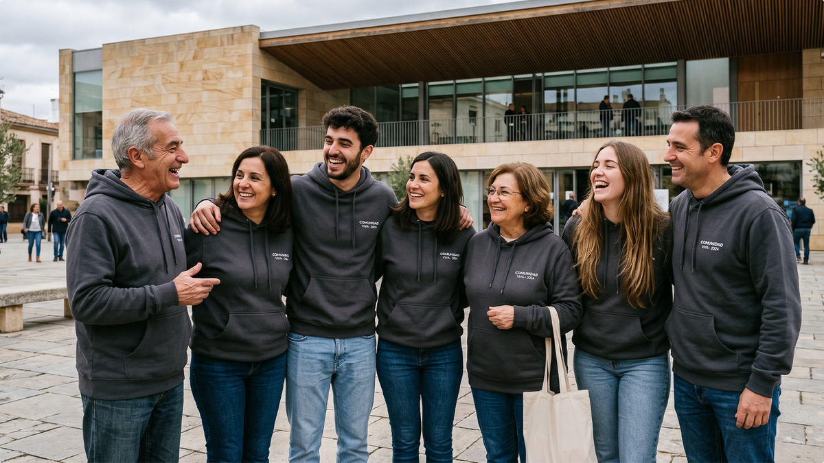 Group wearing matching custom hoodies designed by ShirtUp! for communities, events, and team apparel.