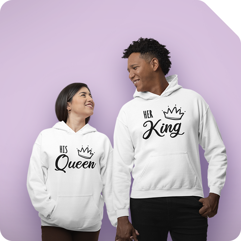 Personaliza prenas y accesorios con ilustraciones para parejas. Diseños románticos y graciosos para tu media naranja.