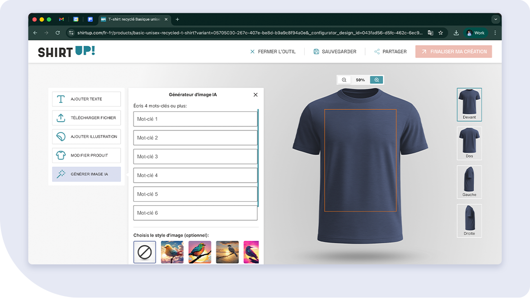 Générer des images IA dans l'outil de personnalisation ShirtUp!