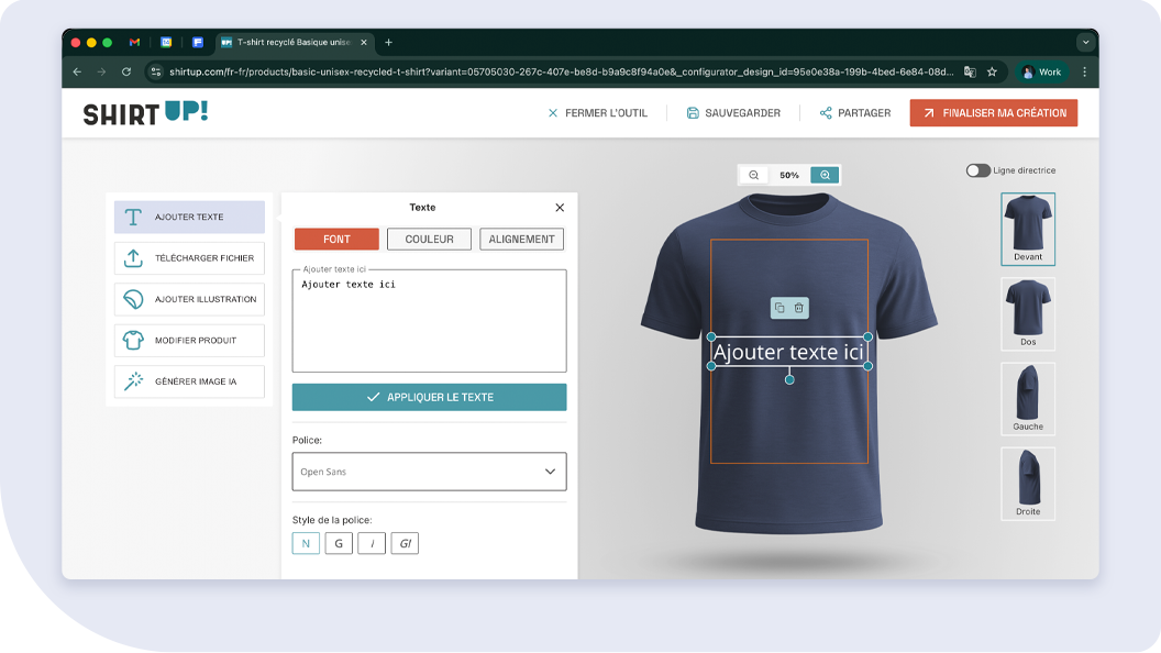 Ajouter du texte dans l'outil de personnalisation ShirtUp!