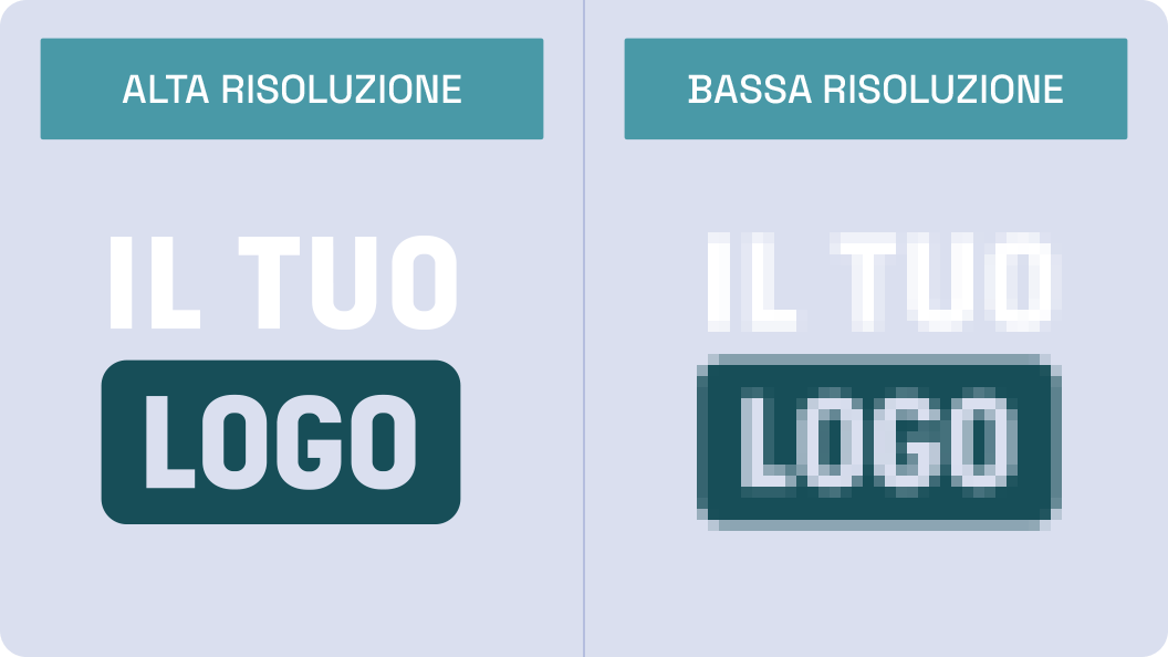 Esempio di qualità del logo ad alta risoluzione di pixel rispetto a bassa risoluzione per la stampa personalizzata