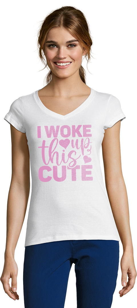 I Woke Up This Cute Design - Getailleerd dames t-shirt met v-hals (Basic)