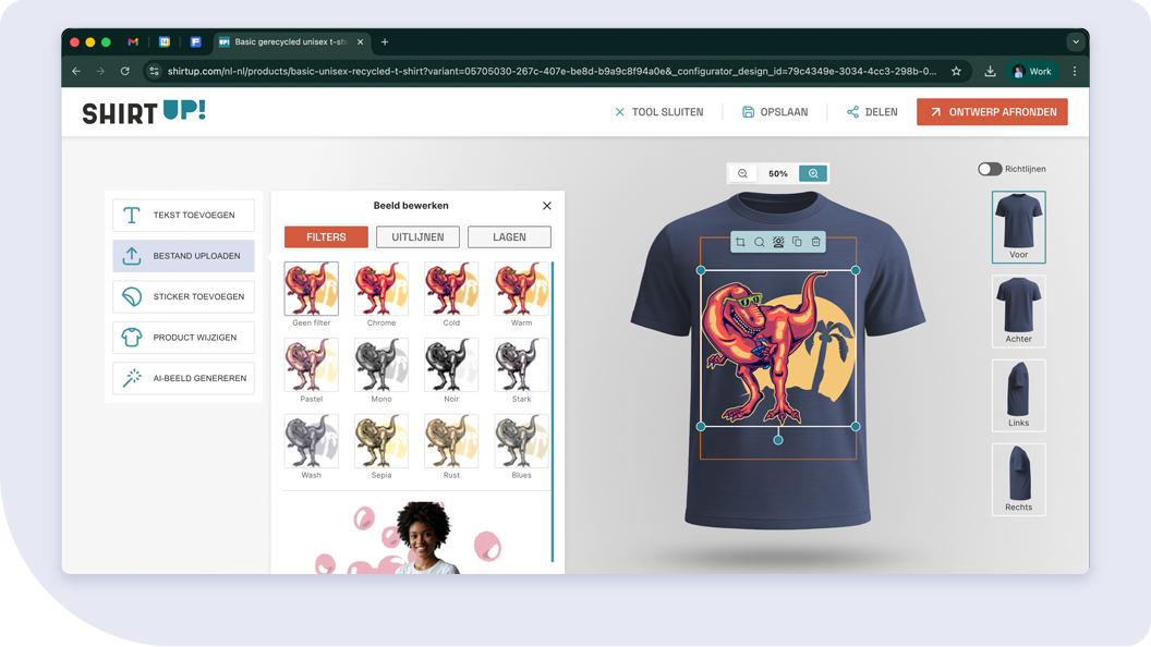 Voeg logo's, afbeeldingen of andere visuals toe in de ShirtUp! ontwerptool