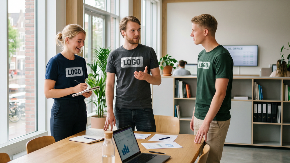 ShirtUp! voorbeelden van kleuren, verpakking en branding van gepersonaliseerde T-shirts