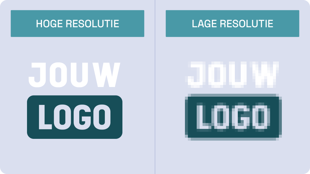 Voorbeeld van een logo met hoge versus lage pixelresolutie voor gepersonaliseerde bedrukking