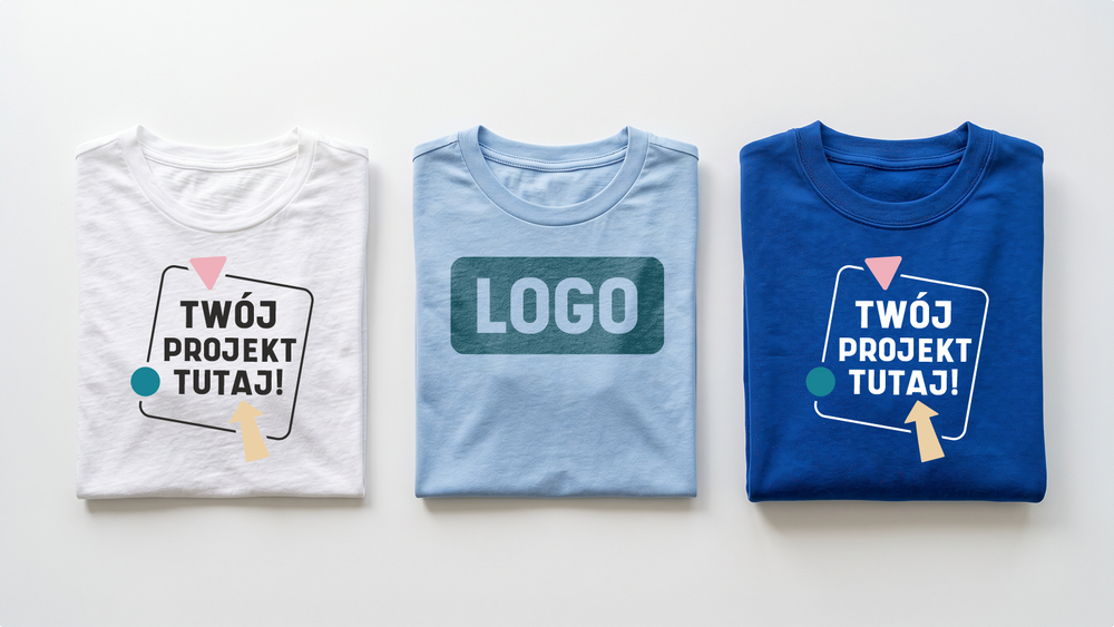 Przykłady personalizowanych nadruków na koszulkach ShirtUp! z indywidualnymi projektami i umiejscowieniem logo na odzieży