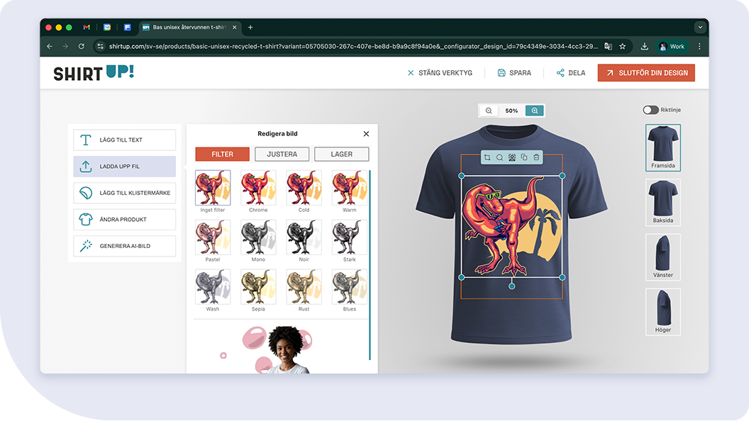 Lär dig använda ShirtUps onlineeditor steg för steg – anpassa dina produkter på några minuter