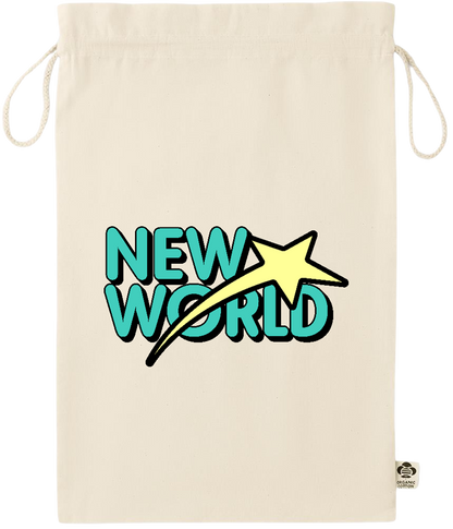 New World Design - Essential large organic drawcord gift bag_BEIGE_front