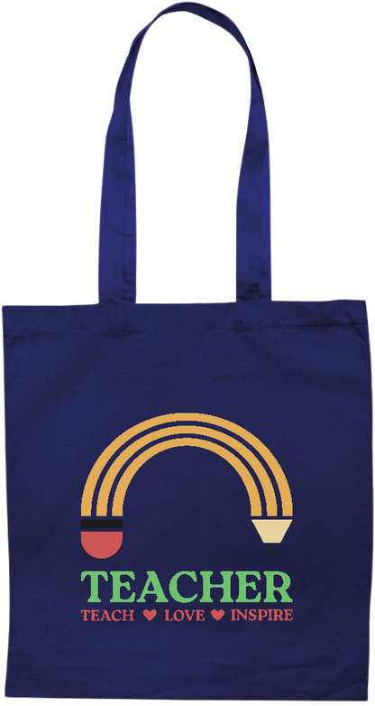 Teacher Pencil Design - Premium colored cotton tote bag_BLUE_front